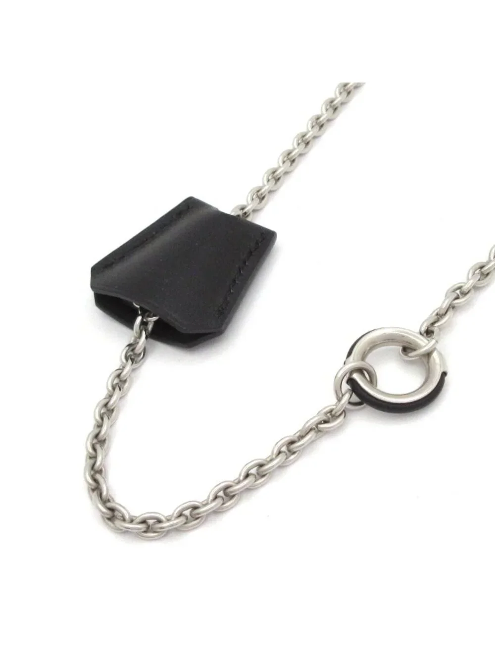 Hermes Necklace Clochette Leather Silver Black Brown